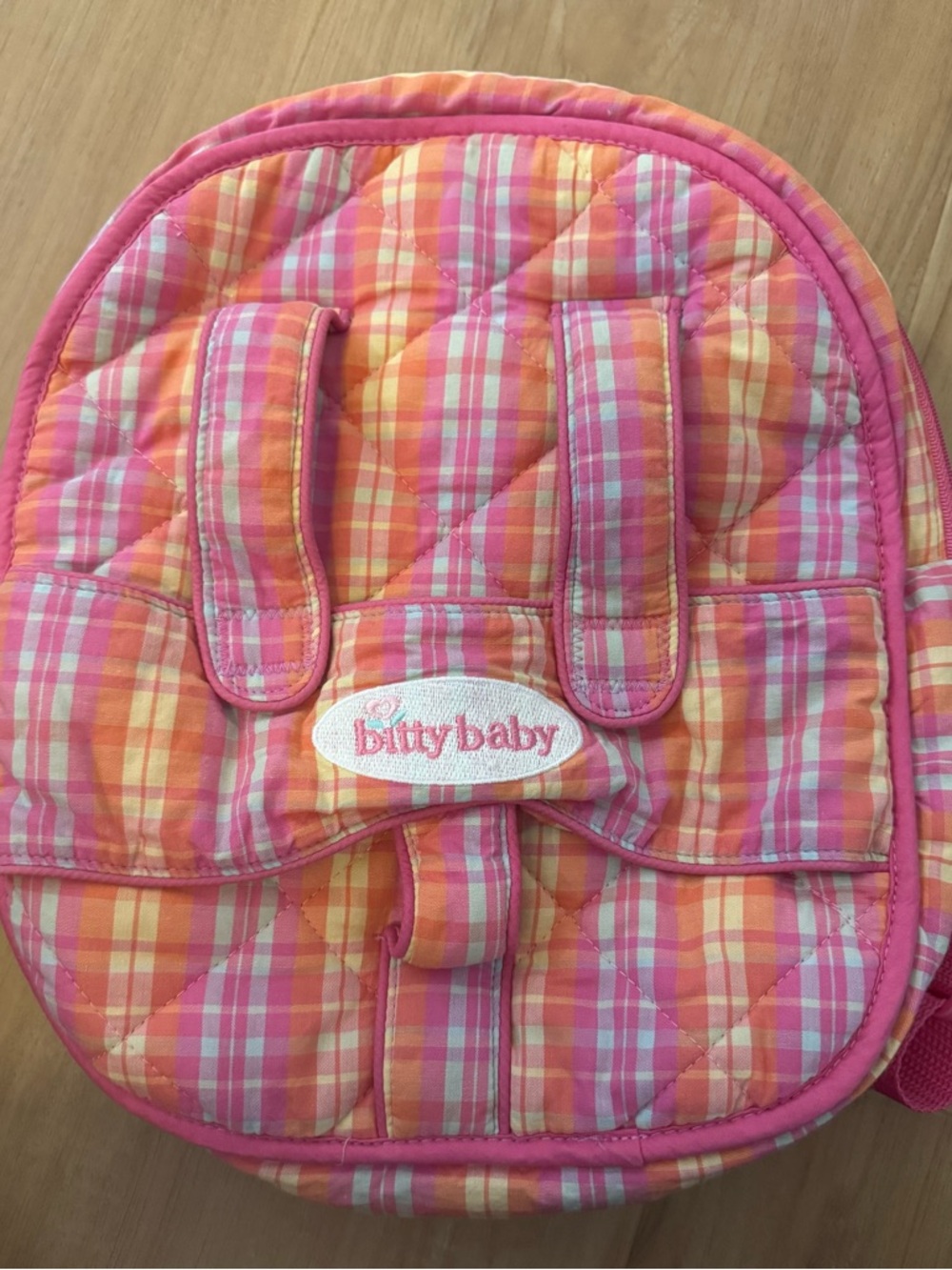 American Girl Bitty Baby Pink & Orange Plaid Quilted Backpack
